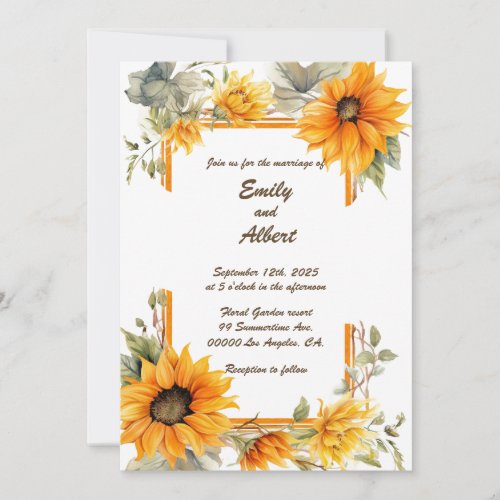 Sunflower Frame Personalized Wedding Invitation