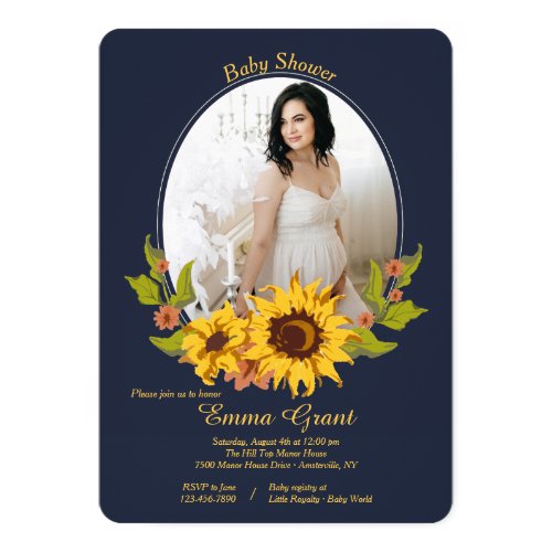 Sunflower Frame Photo Baby Shower Invitation