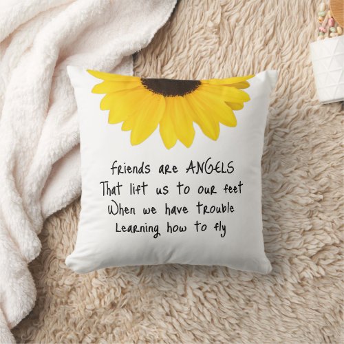 Sunflower Friends Are Angels Quote Initials Throw Pillow