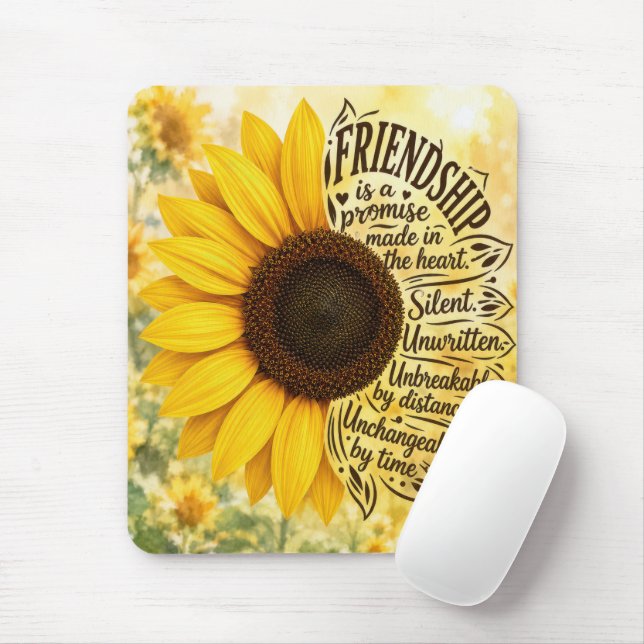 Sunflower Friendship Quote Mouse Pad (With Mouse)