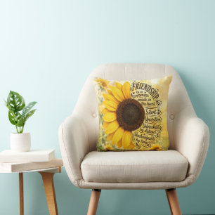 Sunflower Friendship Quote Throw Pillow