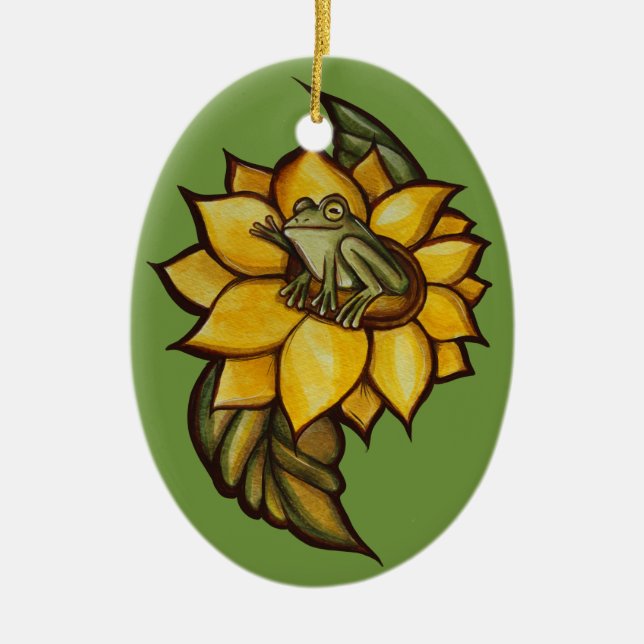 Sunflower Frog Floral Froggy Flower              Ceramic Ornament (Front)