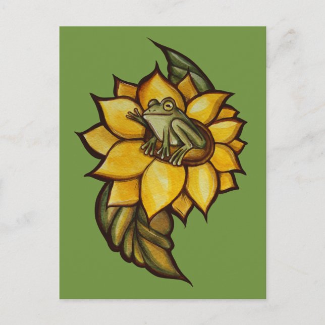 Sunflower Frog Floral Froggy Flower                Holiday Postcard (Front)