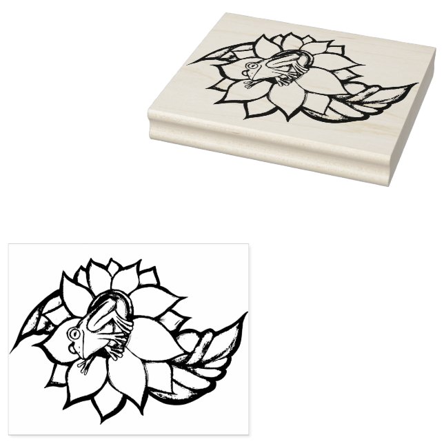 Sunflower Frog Floral Froggy Flower                Rubber Stamp (Stamped)