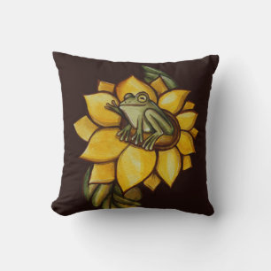 Sunflower Frog Floral Froggy Flower Throw Pillow