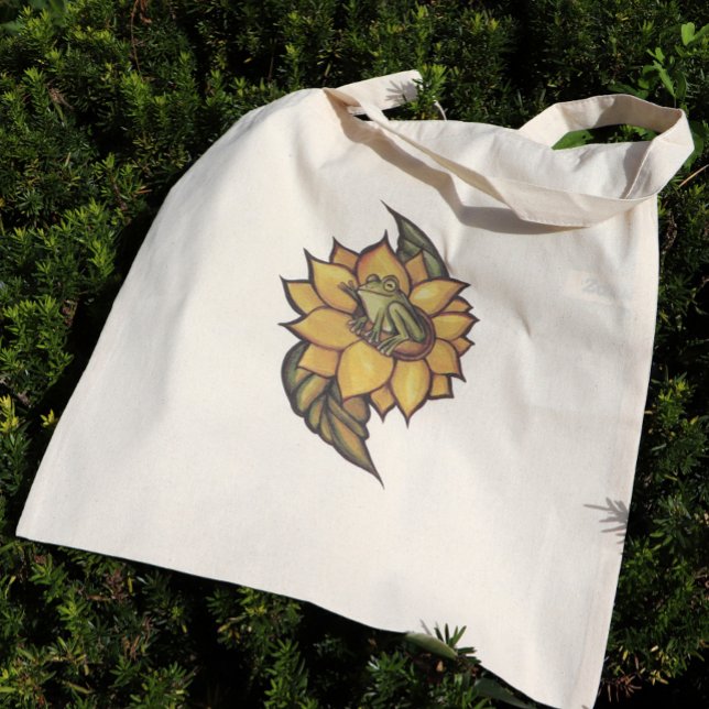 Sunflower Frog Floral Froggy Flower                Tote Bag (Creator Uploaded)