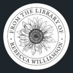 Sunflower From the Library Custom Name Bookplate<br><div class="desc">This old-fashioned, elegant design features a hand-drawn sunflower in center place surrounded by vintage English lettering. The words 'From the library of' appear, in a gracious arc, framing the lovely sunflower. Your name follows below in the same charming circular style. Show your precious volumes some love, add a touch of...</div>