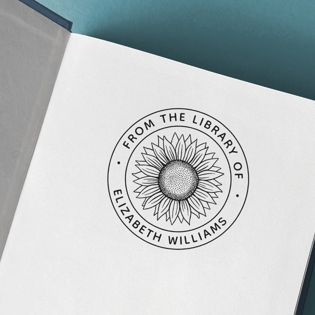 Sunflower from the library of book custom name self-inking stamp (Creator Uploaded)