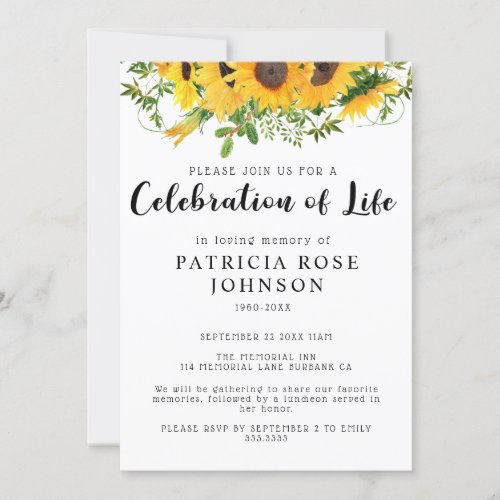 Sunflower Funeral Celebration of Life Announcement