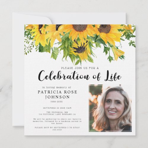 Sunflower Funeral Celebration of Life Photo Invitation