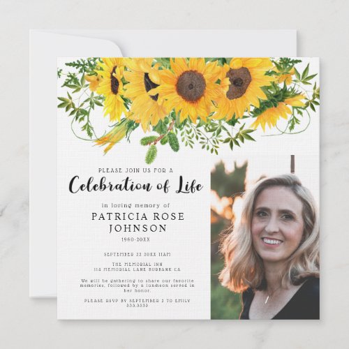 Sunflower Funeral Celebration of Life Photo Invitation