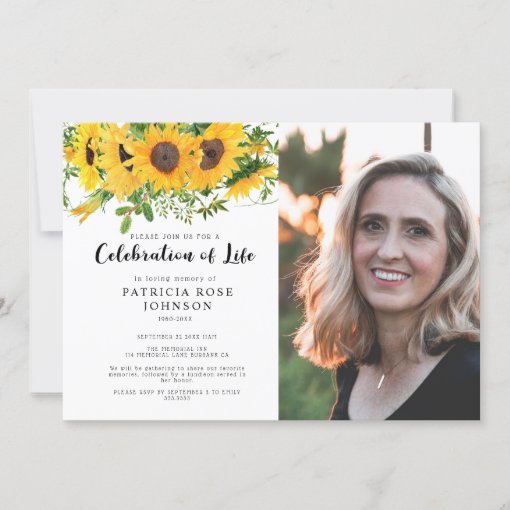 Sunflower Funeral Celebration of Life Photo Invitation | Zazzle