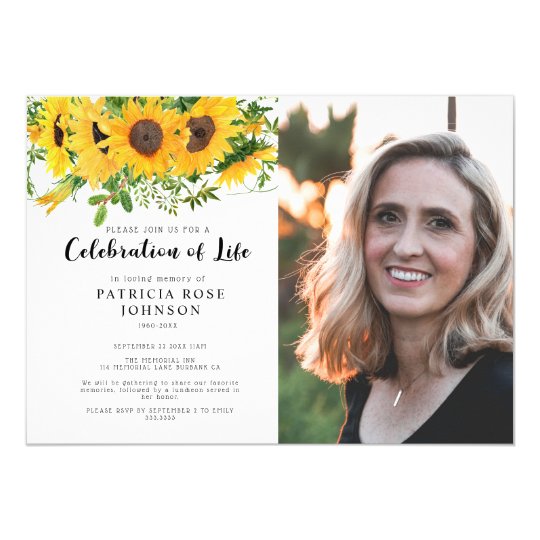 Sunflower Funeral Celebration of Life Photo Invitation | Zazzle.com