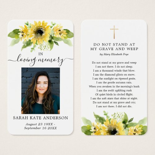 Sunflower Funeral In Loving Memory Poem Card