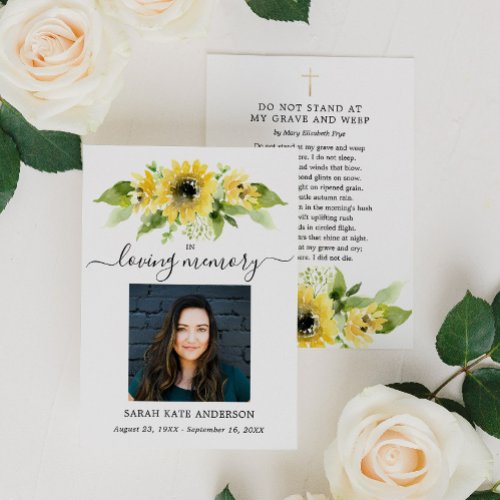 Sunflower Funeral In Loving Memory Poem Card