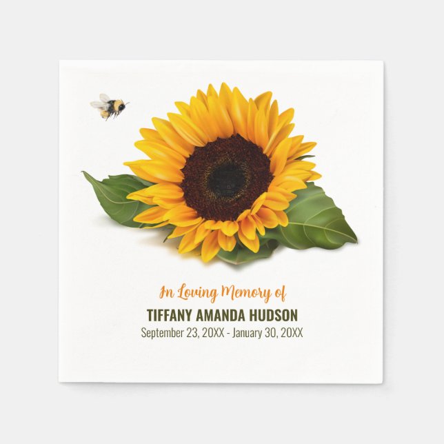 Sunflower Funeral Memorial Napkins (Front)