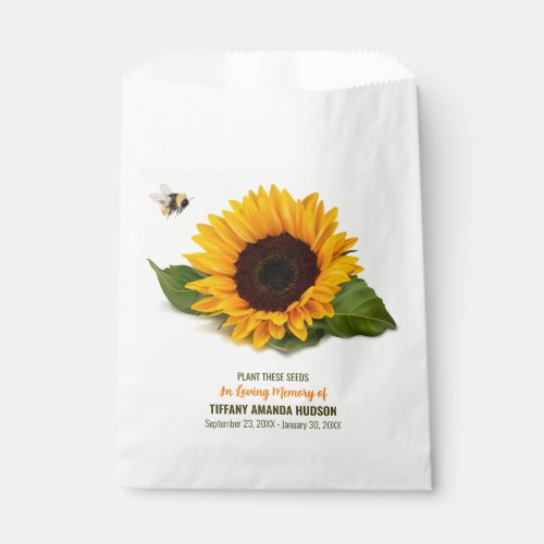 Sunflower Funeral Memorial Seed Packet Favor Bag