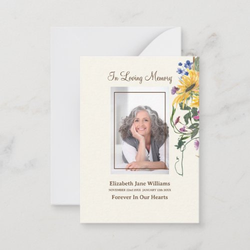 Sunflower Funeral Memorial Service Prayer   Note Card