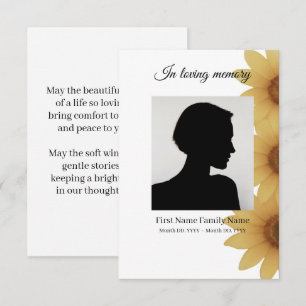 Sunflower funeral prayer card