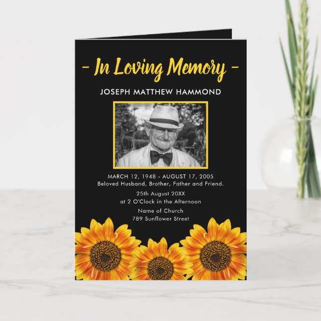 Sunflower Funeral Program | Order of Service (Front)