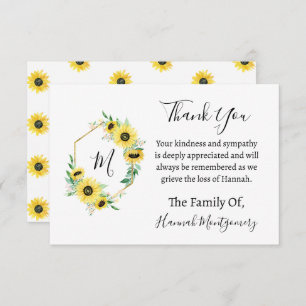 Sunflower Funeral Sympathy Thank You Note Card