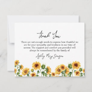 Sunflower Funeral Thank You Note Card Bereavement