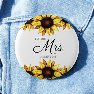 Sunflower Future Mrs Yellow White Wedding Button