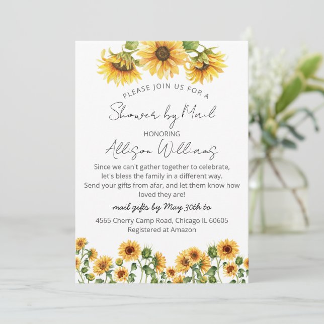 Sunflower Garden Baby Shower By Mail  Invitation (Standing Front)