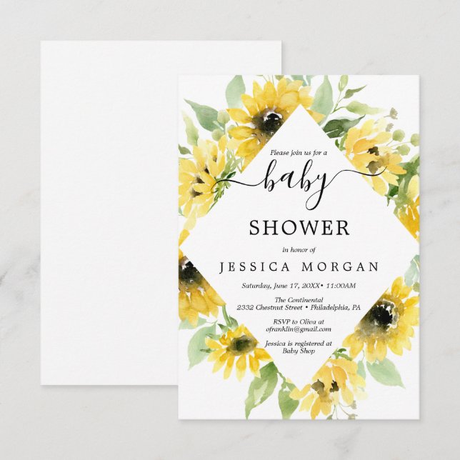 Sunflower Garden Baby Shower Invitation Card (Front/Back)