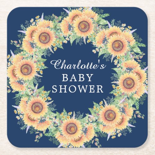 Sunflower Garden Baby Shower  Square Paper Coaster