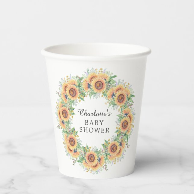 Sunflower Garden Baby Shower  Square Paper Coaster Cups (Front)