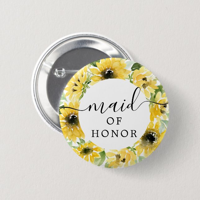 Sunflower Garden Bridal Party Button - Maid (Front & Back)
