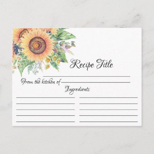 Sunflower Garden Bridal Shower Recipe Card 