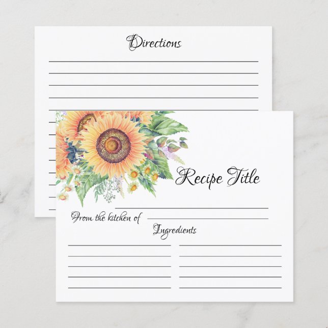 Sunflower Garden Bridal Shower Recipe Card  (Front/Back)