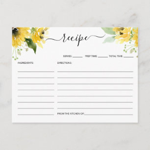 Sunflower Garden Bridal Shower Recipe Postcard