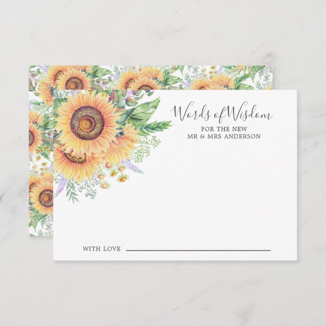 Sunflower Garden Bride Words of Wisdom Card (Front/Back)