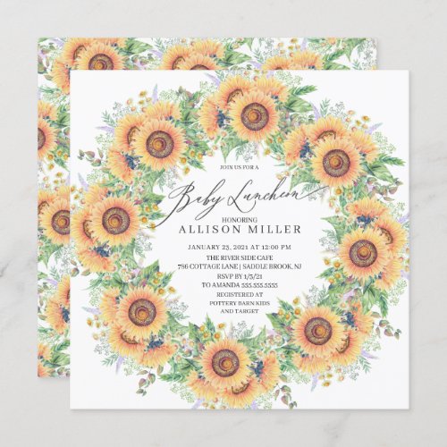 Sunflower Garden Floral Baby Luncheon Shower  Invitation