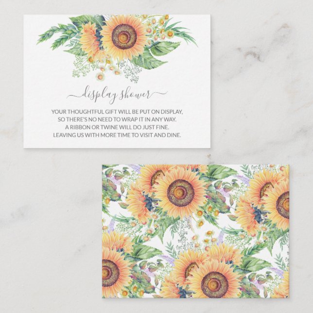 Sunflower Garden Floral Baby Shower Gift Display  Enclosure Card (Front/Back)