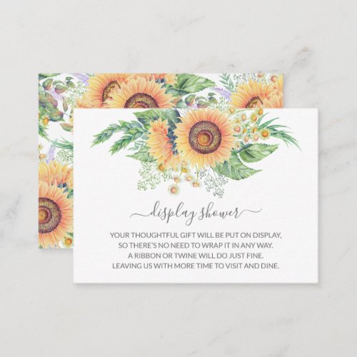 Sunflower Garden Floral Baby Shower Gift Display  Enclosure Card