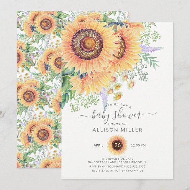 Sunflower Garden Floral Baby Shower  Invitation (Front/Back)