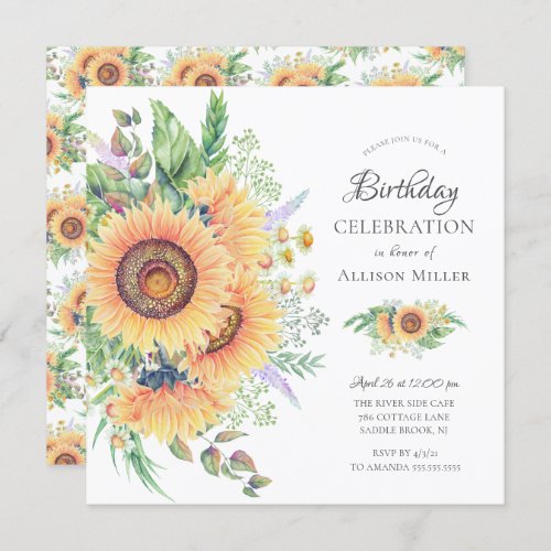 Sunflower Garden Floral Birthday  Invitation