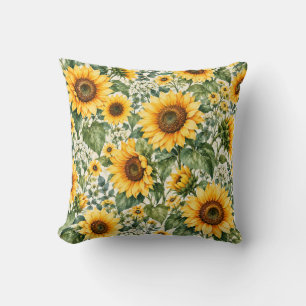 Sunflower Garden Floral Pattern Throw Pillow