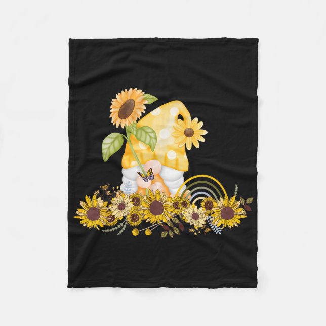 Sunflower Garden Gnome Womens Summer  Fleece Blanket (Front)