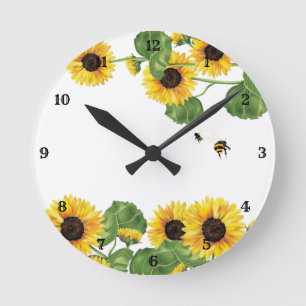 Sunflower Garden Honey Bee Round Clock