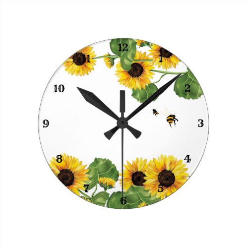 Sunflower Garden Honey Bee Round Clock