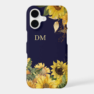 Sunflower Garden on Navy Blue Monogram iPhone 17 Case