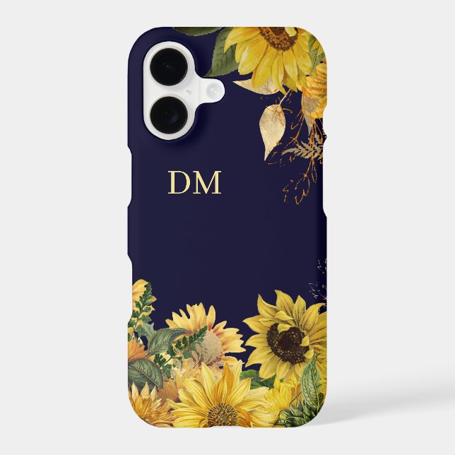 Sunflower Garden on Navy Blue Monogram Case-Mate iPhone Case (Back)