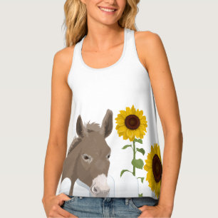 Sunflower Garden Smiling Cute Donkey Tank Top