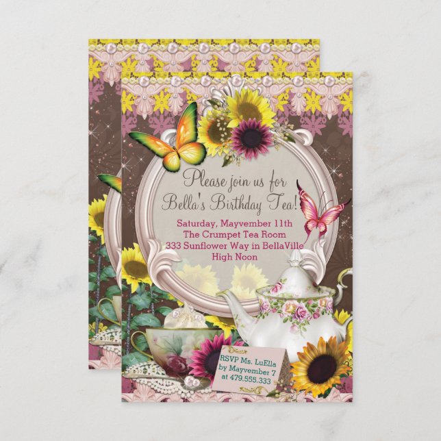 Sunflower Garden Tea Party Invitation (Front/Back)