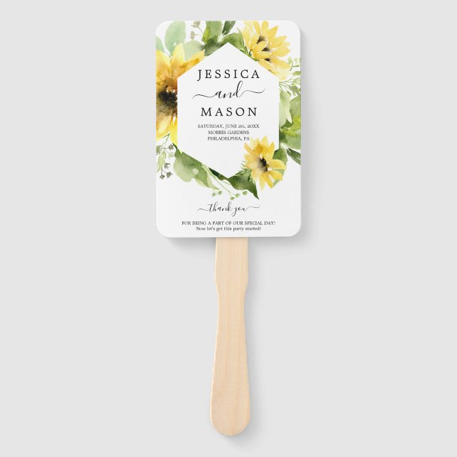 Sunflower Garden Wedding Fan Program (Front)